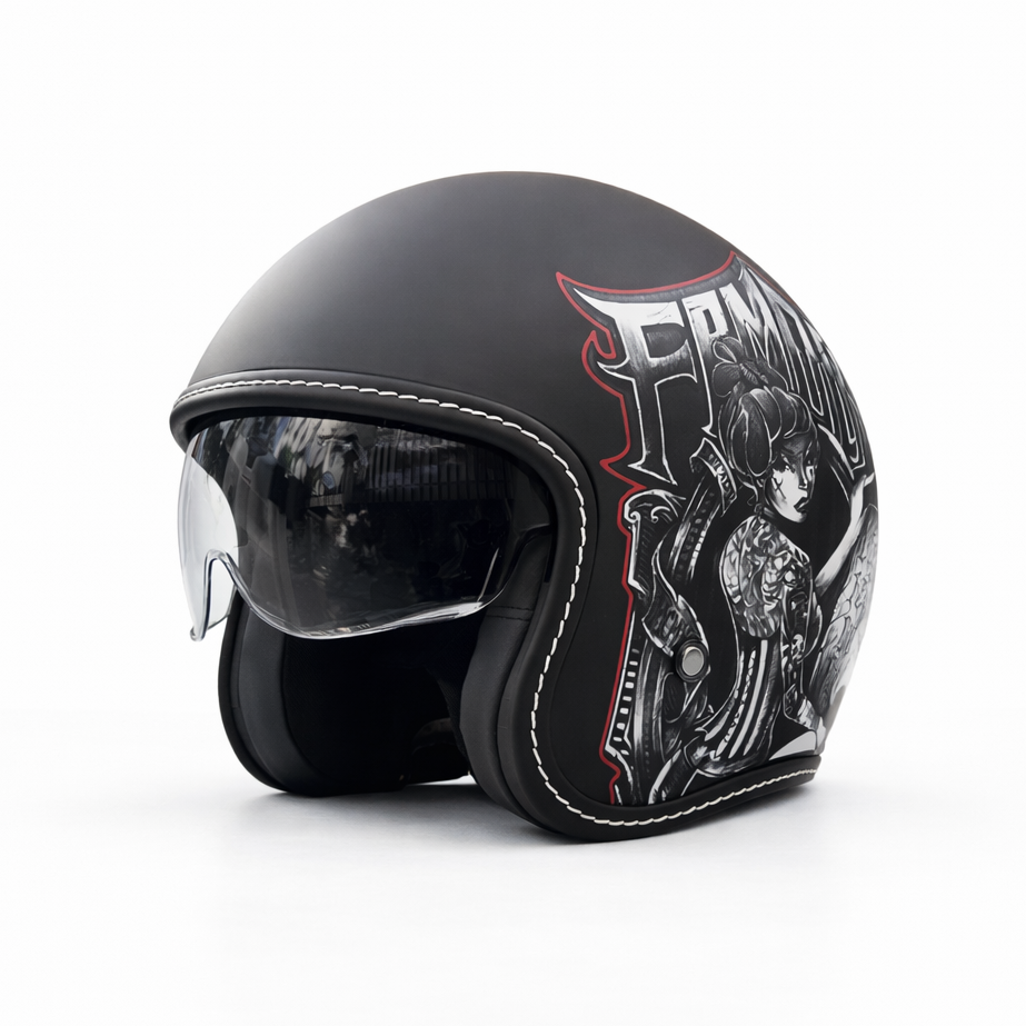 Premium Retro Open-Face Motorcycle Helmet – DOT & ECE Approved