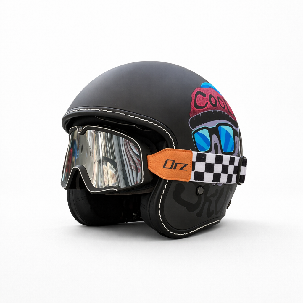 Premium Retro Open-Face Motorcycle Helmet – DOT & ECE Approved