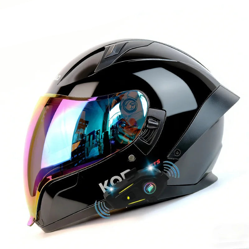 BikerForge Vista Full-Face Helmet — Dual Visor, Bluetooth Ready