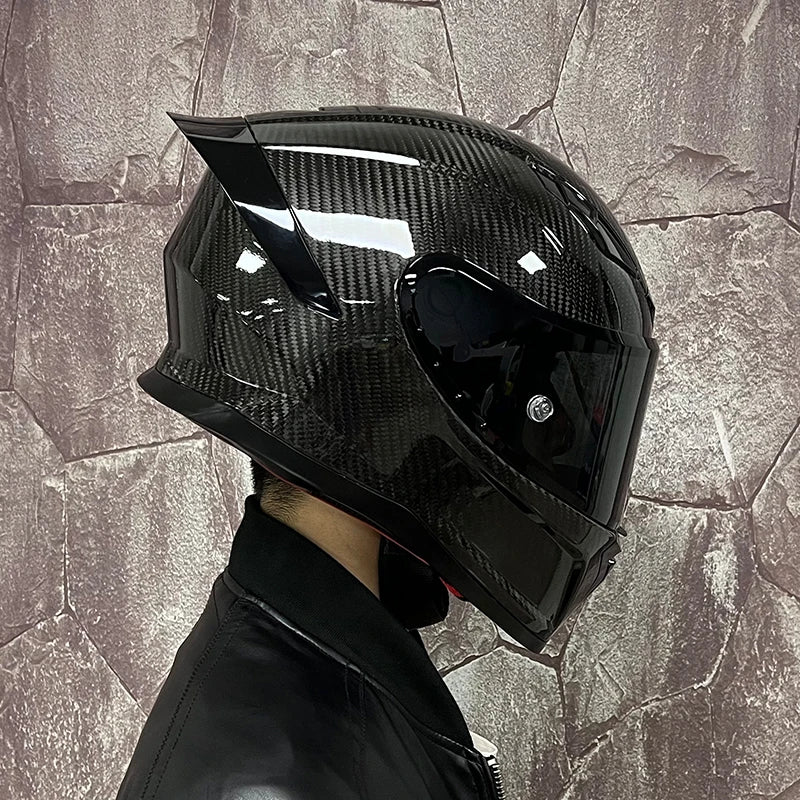 BikerForge Vertex Carbon Full-Face Helmet — Real Carbon Fibre, DOT Certified