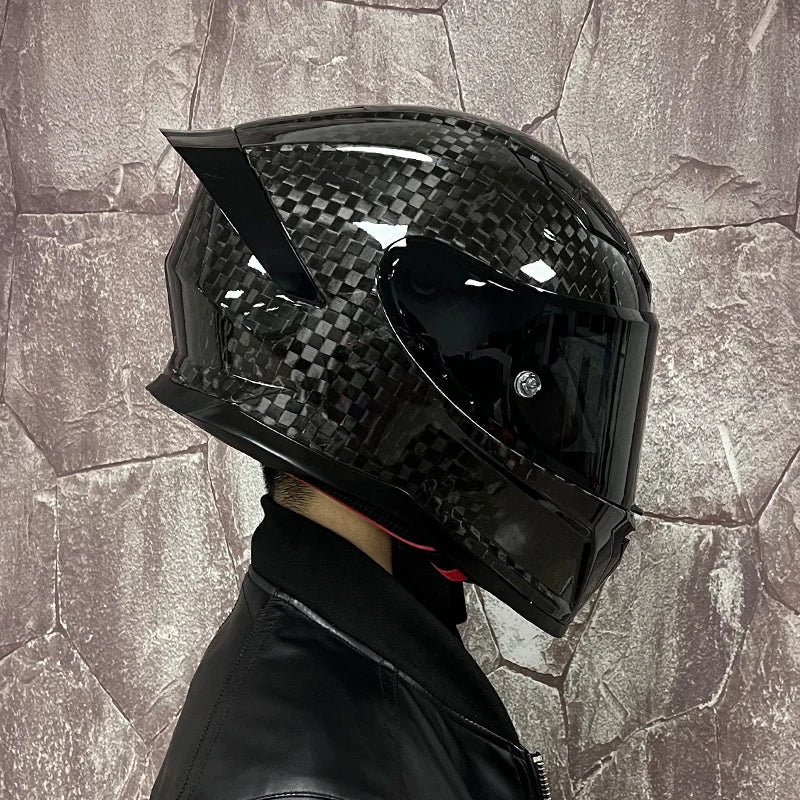 BikerForge Vertex Carbon Full-Face Helmet — Real Carbon Fibre, DOT Certified