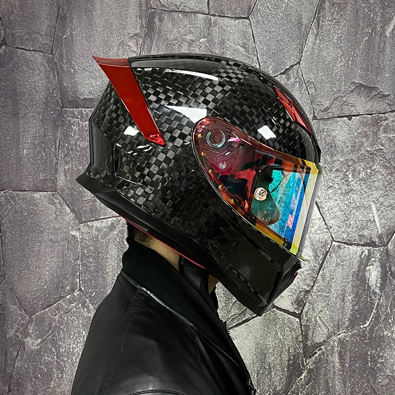 BikerForge Vertex Carbon Full-Face Helmet — Real Carbon Fibre, DOT Certified