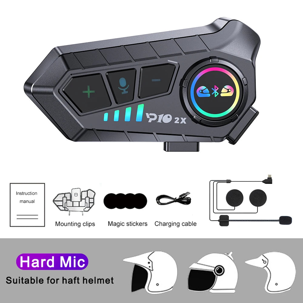 P10 2X Motorcycle Helmet Intercom (2-Rider, 300m, IPS6, BT 5.3)