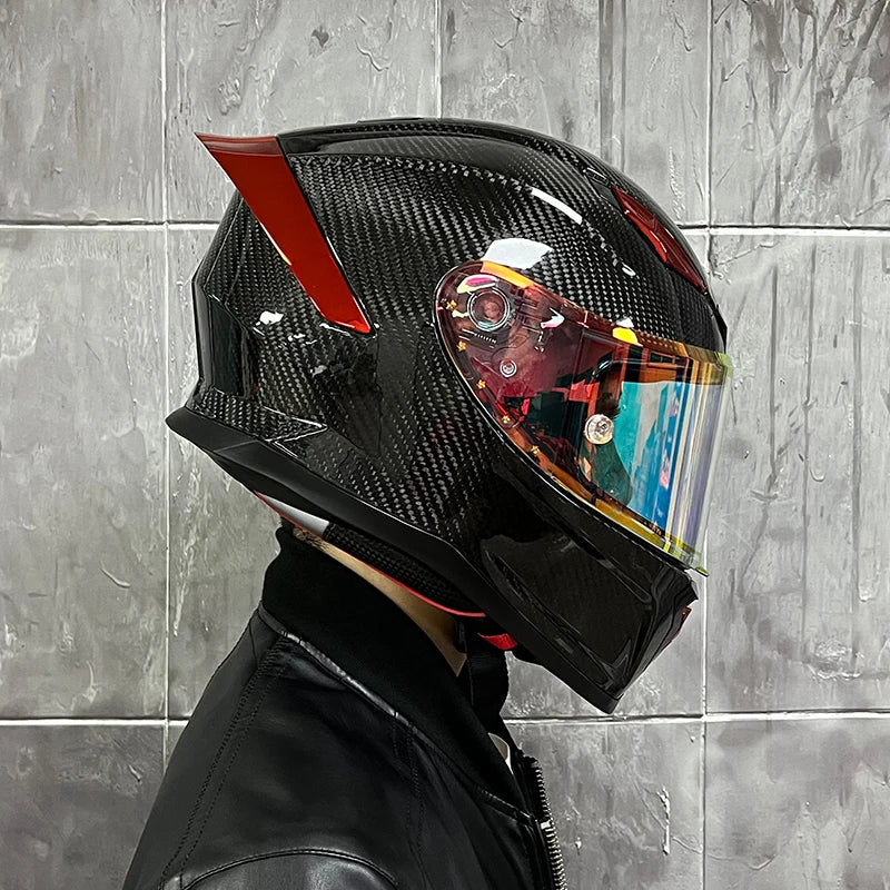 BikerForge Vertex Carbon Full-Face Helmet — Real Carbon Fibre, DOT Certified
