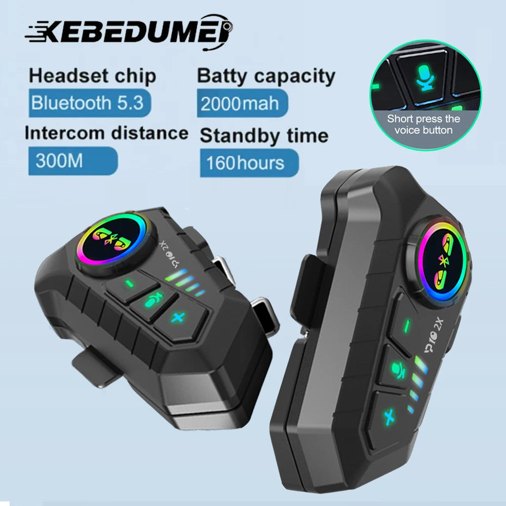 P10 2X Motorcycle Helmet Intercom (2-Rider, 300m, IPS6, BT 5.3)