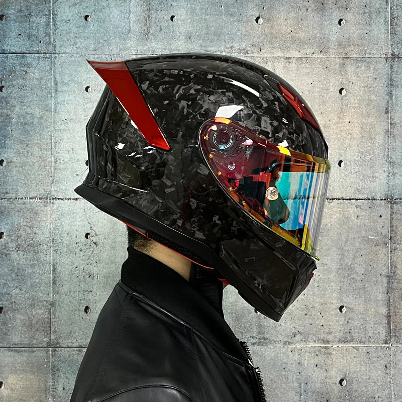 BikerForge Vertex Carbon Full-Face Helmet — Real Carbon Fibre, DOT Certified