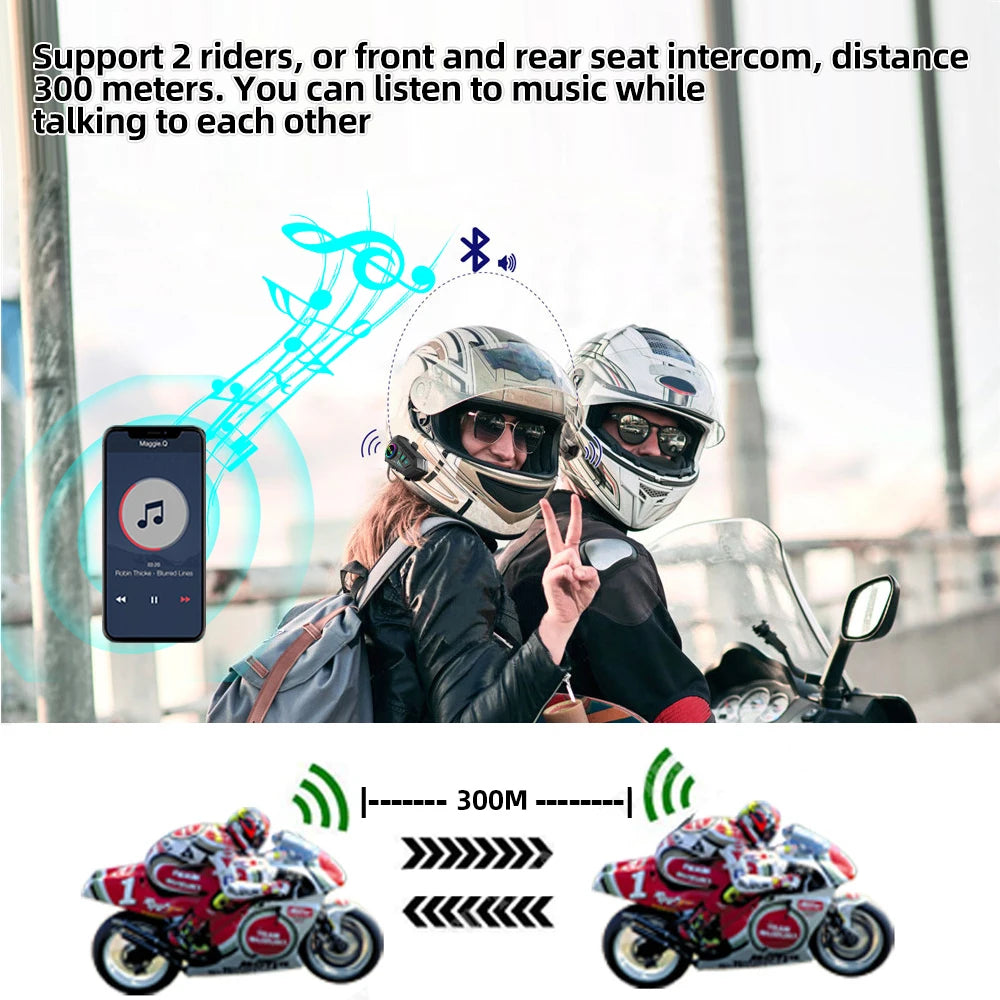 P10 2X Motorcycle Helmet Intercom (2-Rider, 300m, IPS6, BT 5.3)