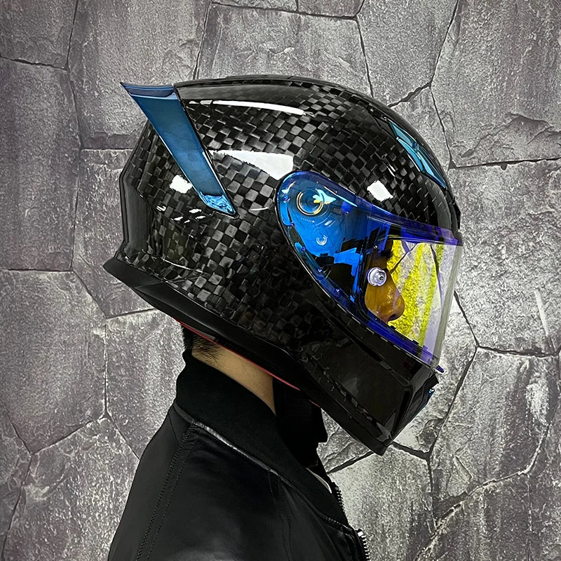 BikerForge Vertex Carbon Full-Face Helmet — Real Carbon Fibre, DOT Certified