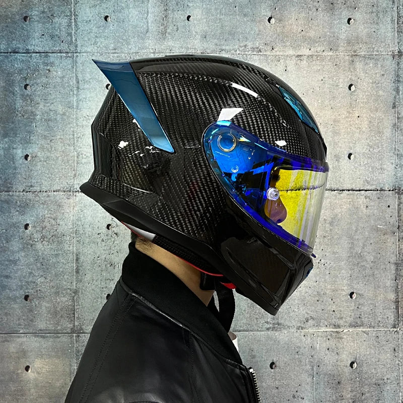 BikerForge Vertex Carbon Full-Face Helmet — Real Carbon Fibre, DOT Certified