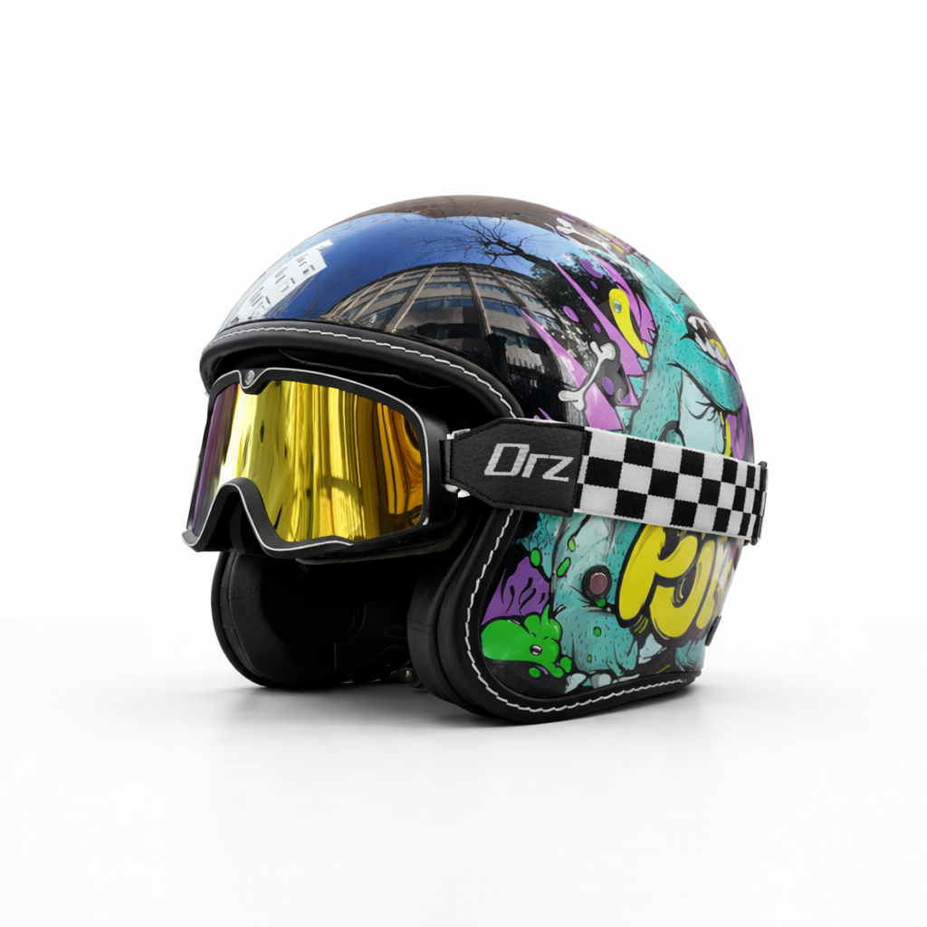 Premium Retro Open-Face Motorcycle Helmet – DOT & ECE Approved