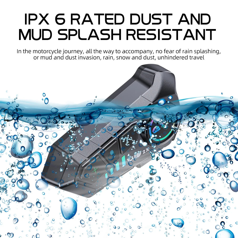 P10 2X Motorcycle Helmet Intercom (2-Rider, 300m, IPS6, BT 5.3)