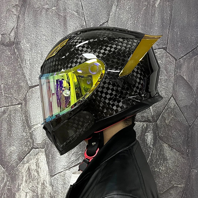 BikerForge Vertex Carbon Full-Face Helmet — Real Carbon Fibre, DOT Certified