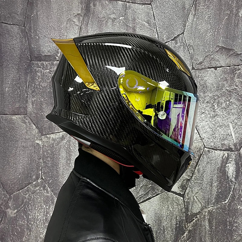BikerForge Vertex Carbon Full-Face Helmet — Real Carbon Fibre, DOT Certified