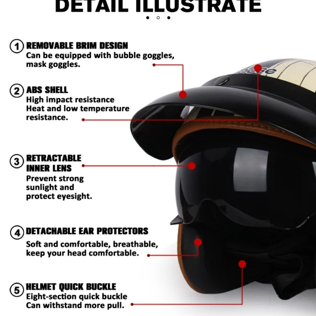 Vintage Motorcycle Helmet Open-Face