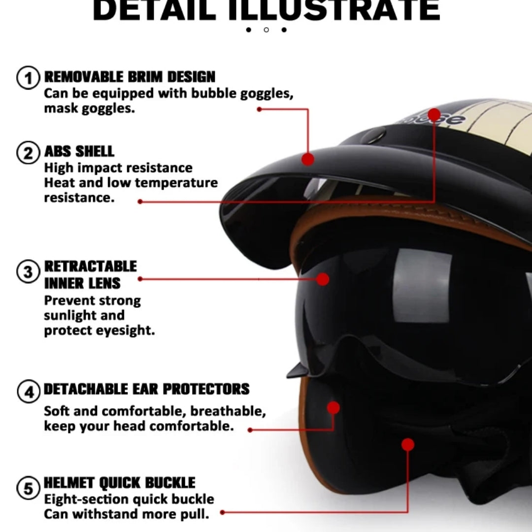Vintage Motorcycle Helmet Open-Face