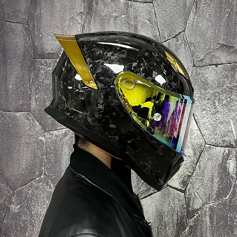 BikerForge Vertex Carbon Full-Face Helmet — Real Carbon Fibre, DOT Certified
