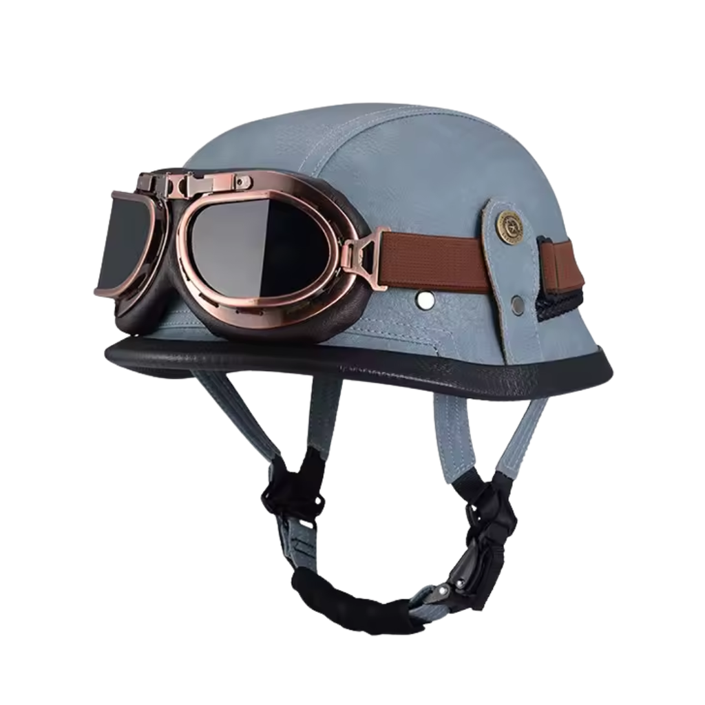 Retro German Leather Half Helmet Motorcycle - DOT Certification