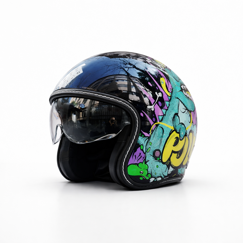 Premium Retro Open-Face Motorcycle Helmet – DOT & ECE Approved